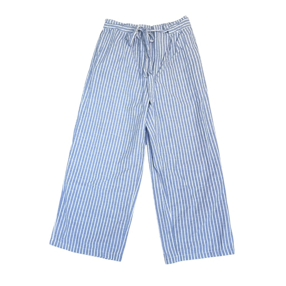 Tart Womens Blue White Striped Wide‎ Leg Cropped Cotton Pants Size L